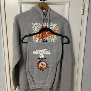 Logic No Pressure Gray Hoodie and Sweatpants Set with Orange Graphic